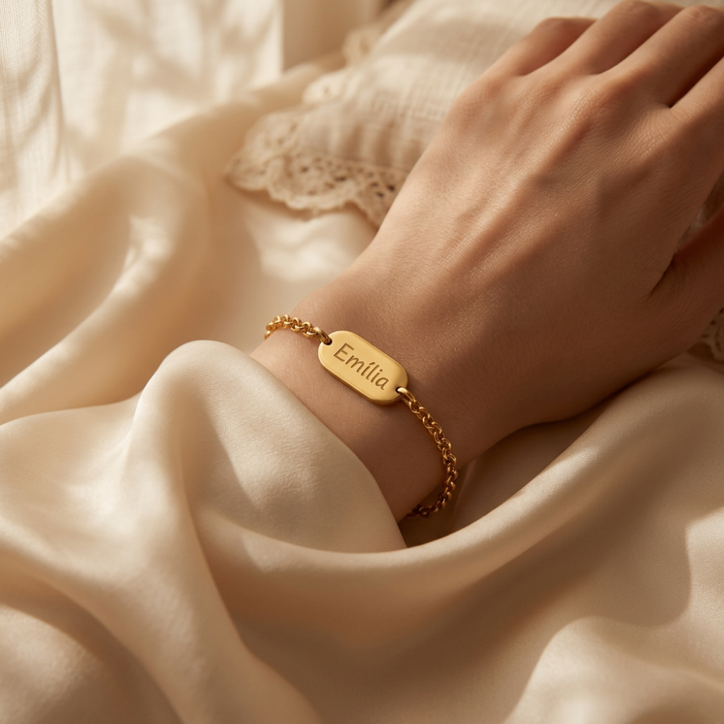Personalisierte Armkette in Gold mit dem Namen Emilia